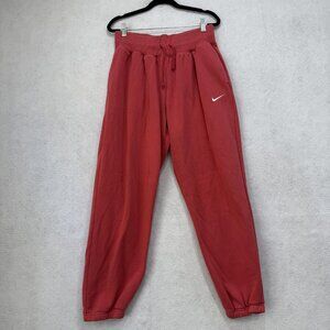 Nike Sweatpants women Medium Red Swoosh Logo Joggers Phoenix fleece Pocket Pants